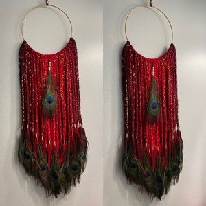Red Peacock Boho Wall Art